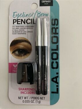 L.A. Colors 2 Eyeliner Eye/Brow Pencils Duo Set & Sharpener CBPN451 BLACK